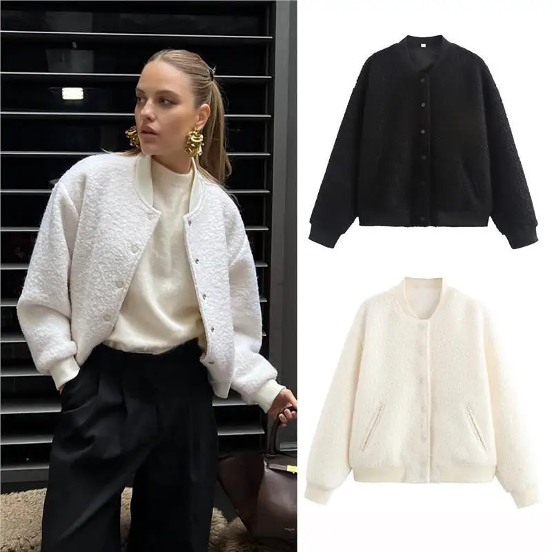 

Faionable Dual-Colored Versatile Flight Jaet Outerwear Spring Autumn Cross-Border Women's ort Coat A4077 PU Material