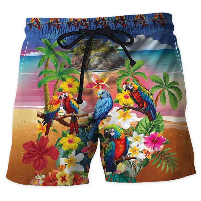 Parrot Graphic Short Pants For Men Clothes Hawaii Bird Beach Shorts Aloha Surfing Trunks Parrots Trousers Male Bermudas Trousers