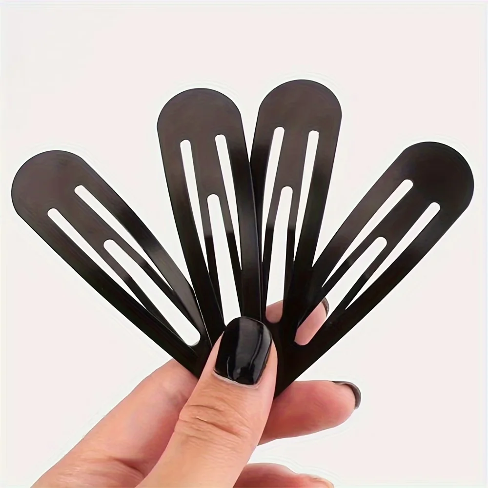 10 Pcs Stylish Black Teardrop Non‑Slip Metal Snap Hair Clips, Secure Grip Durable Barrettes for Hairstyling, Versatile Hair