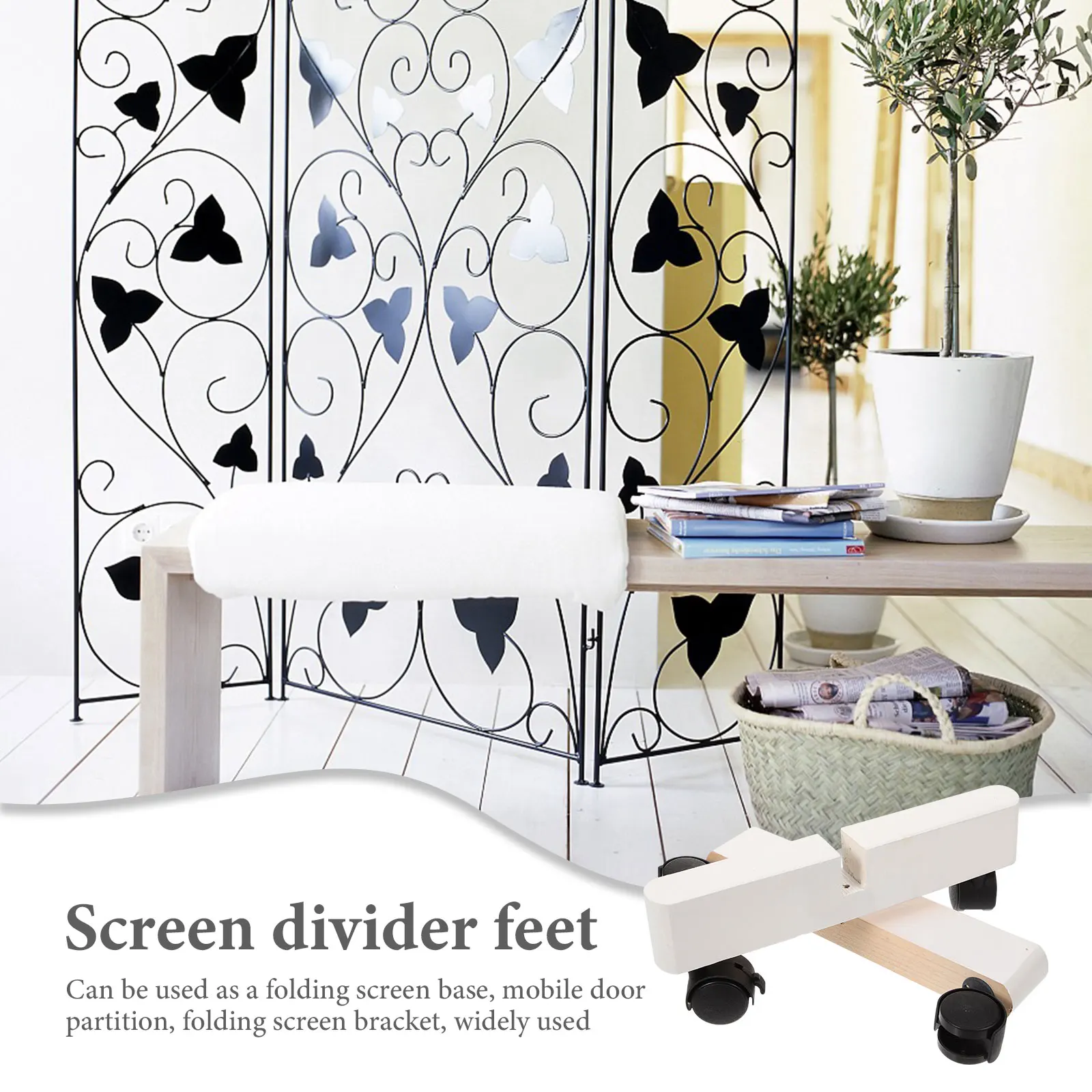 

2pcs Room Divider Wooden Stand Privacy Screen Holder Screen Panel Feet With Wheels Thickened Base For Home Office Stable Easy