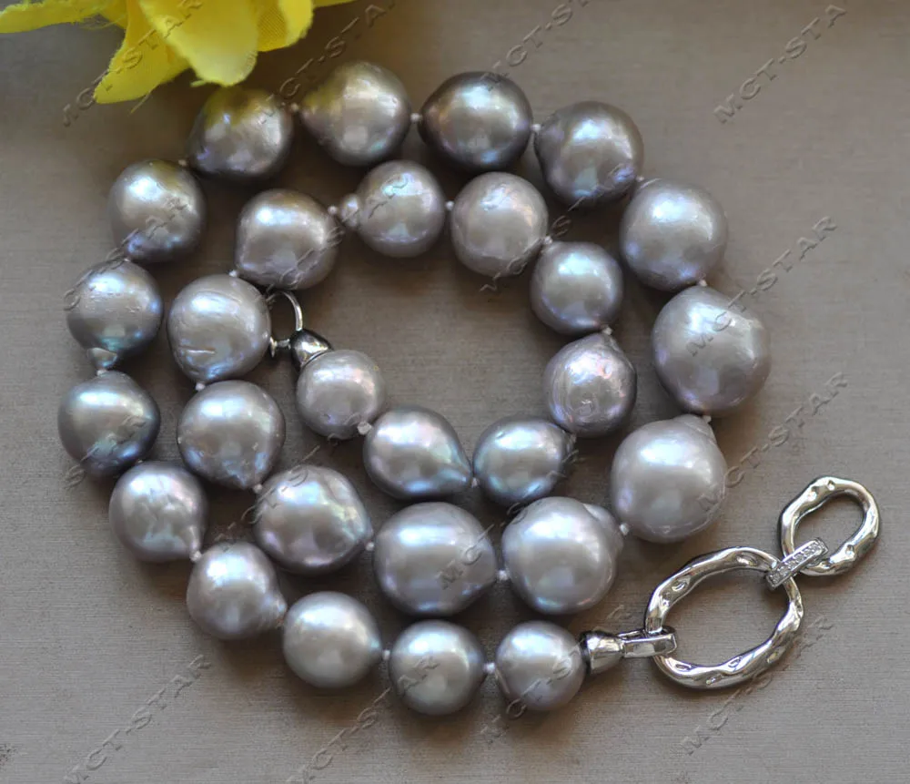 

Z12918 Big 18" 15mm Gray Round Edison Keshi Pearl Necklace