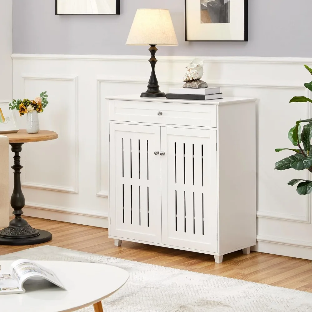 

Shoe Cabinet, 4-Tier Shoe Storage Cabinet with Drawer & Adjustable Shelves, Wooden Shoe Rack Organizer with Louvered Doors.