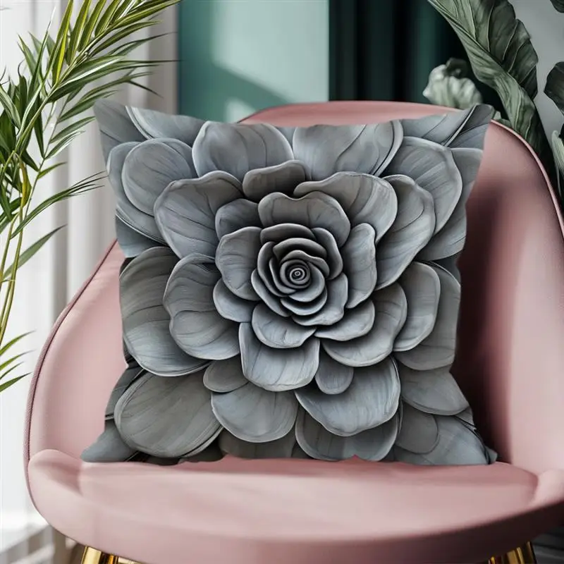 Kissenbezug Kissenbezug 45x45 Quadratischer Kissenbezug Home Bed Sofa Kissenbezug Nordic Dreidimensionale Schnitzerei Blumen Design – Detail 3