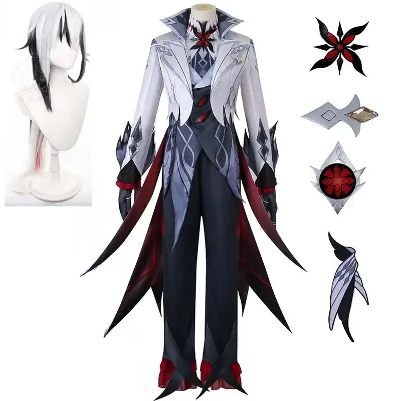 Harlequin The Knave Cosplay Costume Full Set Wig Uniform Eleven Fatui Harbingers Outfit Halloween Carnival Party