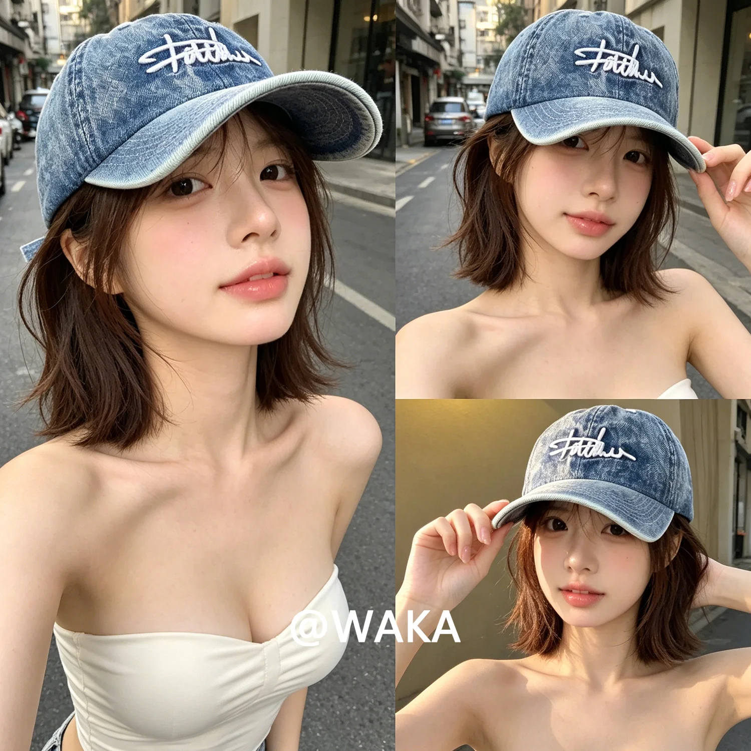 Unisex Washed Denim Baseball Cap Cursive Signature Embroidery Adjustable Soft Cotton Sun Hat Street Style Daily Outdoor Headwear