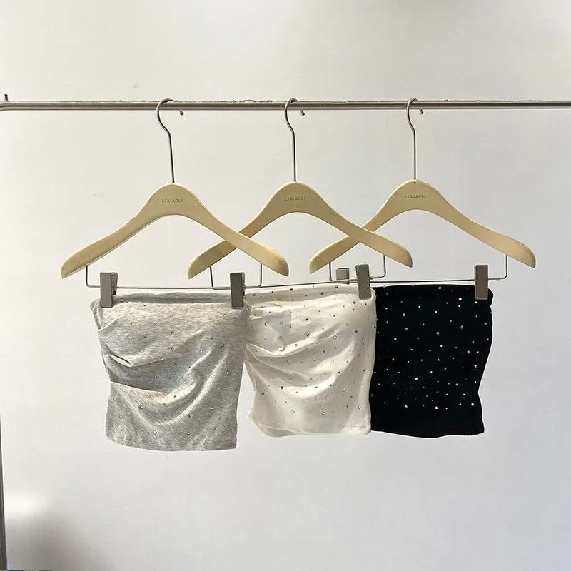 Y2k سترة صيفية مثيرة ماسية ملابس نسائية بدون حمالات غير منتظمة بطيات قميص قصير موضة 2025 Ropa Mujer خزانات كورية مقصوصة