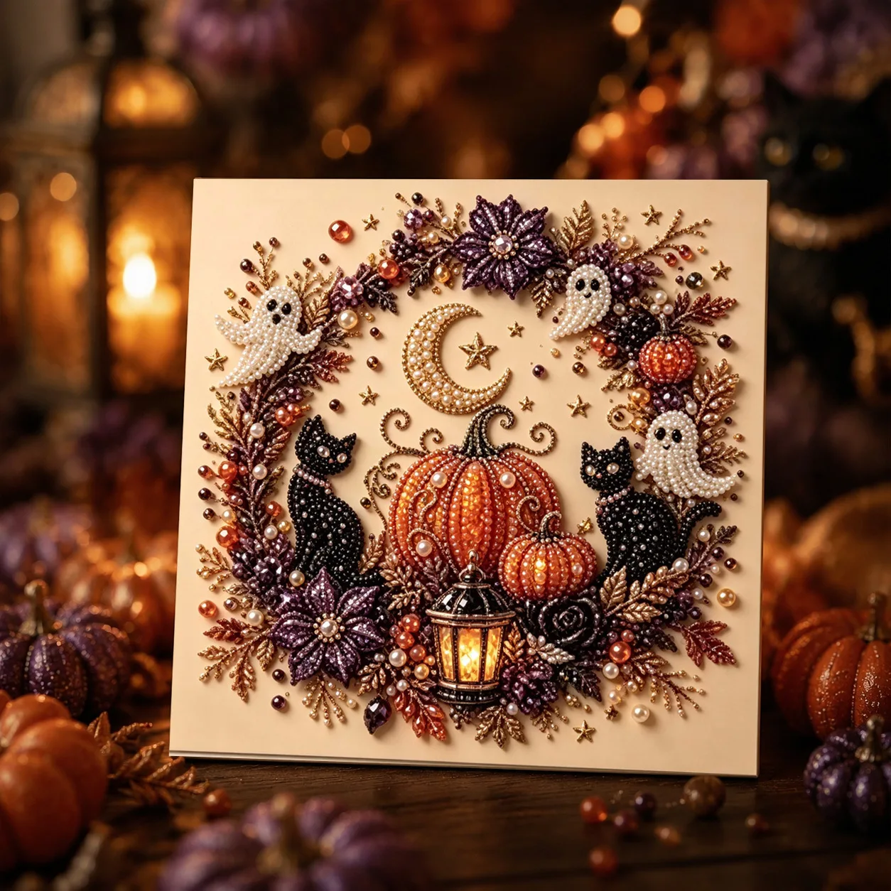 Halloween Pearl Diamond Painting DIY Kit Witch Ghost Pumpkin Black Cat Skull Crow Highland Cow Art Set Adult Beginner Handmade