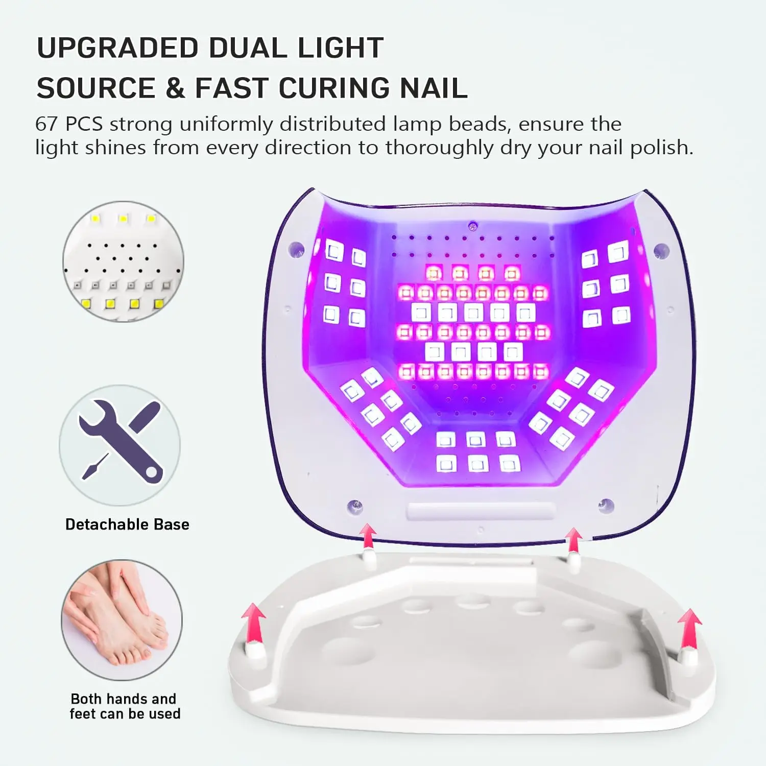 67 LED デュアルカラー UV ネイルランプ、4 つのタイマー付き自動センサー ジェル ドライヤー、折りたたみ式取り外し可能なベース (ブラック)