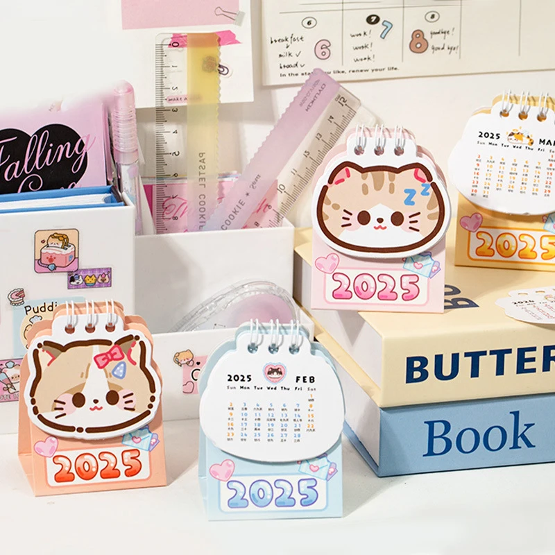 Cartoon Schattige Kat Mini Kalender Losse Bladring Kalender Student Date Kalender Eenvoudige Desktop Kleine Decoratie Geschenken