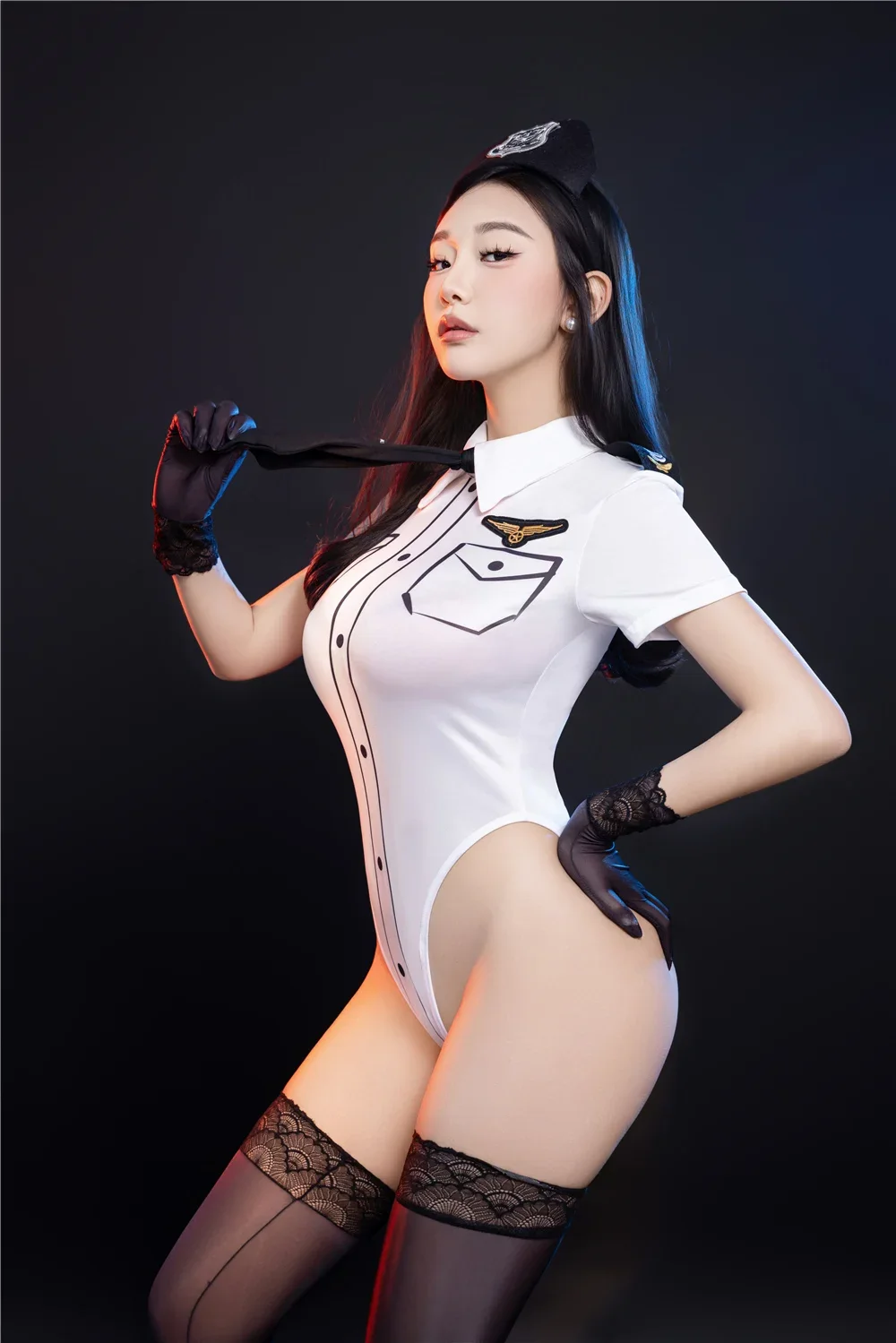 Bodysuit Putih Mengkilap High Cut untuk Wanita, Seksi Transparan, Pakaian Tari, Seragam Klub Malam, Maid, Open Crotch Leotard