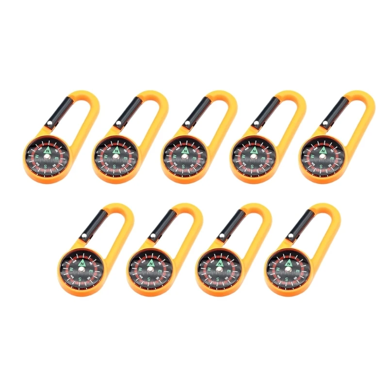 X6HF 9pcs Carabiner Compasses Pendant Multifunction Keychain Compasses Portable Mini Keychain Navigation Tool for Teen Adults
