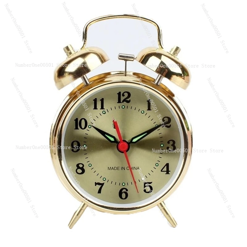 

Metal old-fashioned clockwork mechanical alarm clock big bell metal movement chicken eats rice nostalgic retro bell