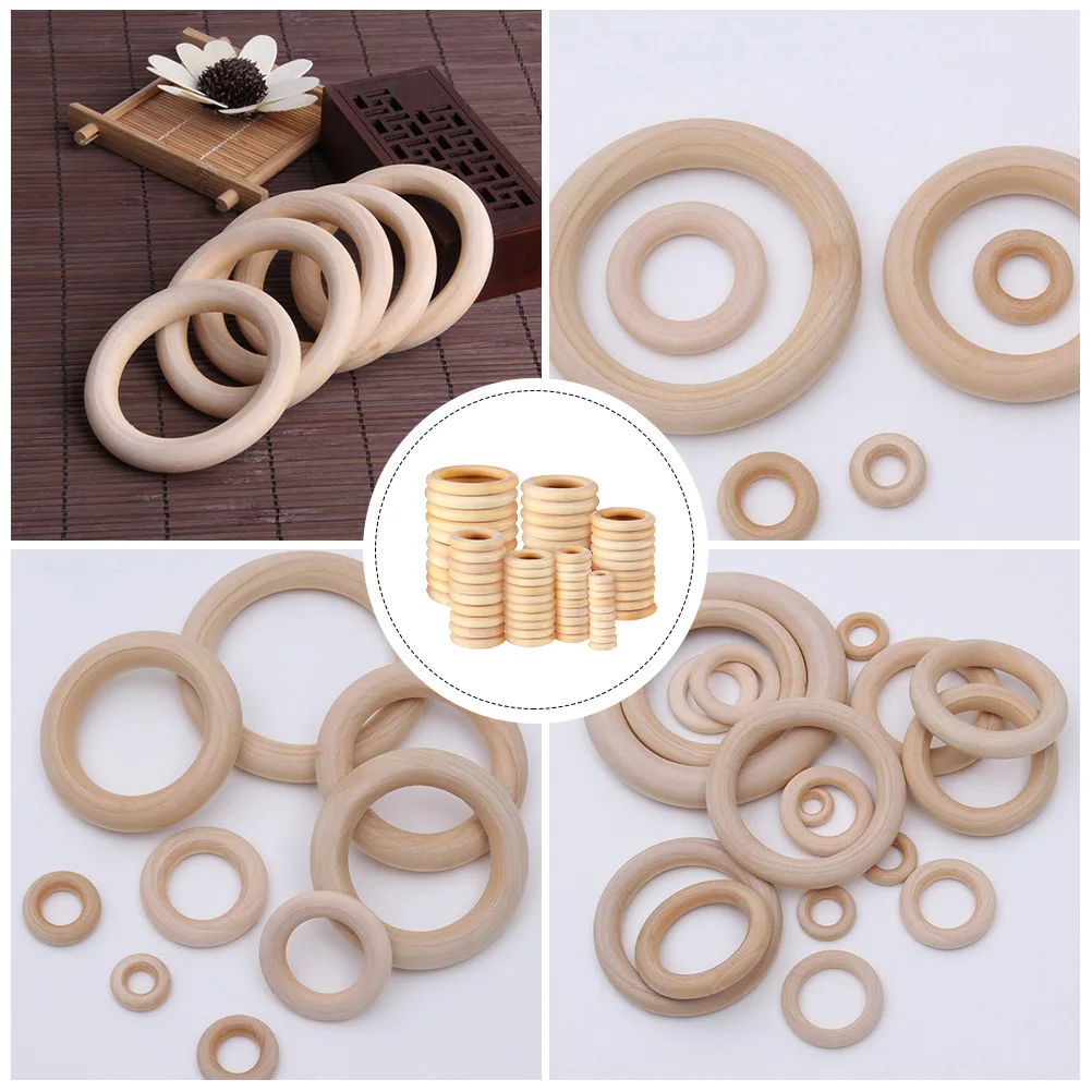

100pcs Natural Unfinished Wooden Rings Circle Pendant Connectors Craft Diy Home Decor Curtain Rod Buckle 7 Sizes Handicraft