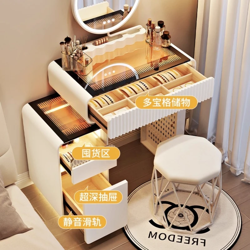 Small-sized Apartment Cream Style Dressing Table Bedroom Furniture Minimalist DIY Hole Board Storage Table Legs Vanity Table