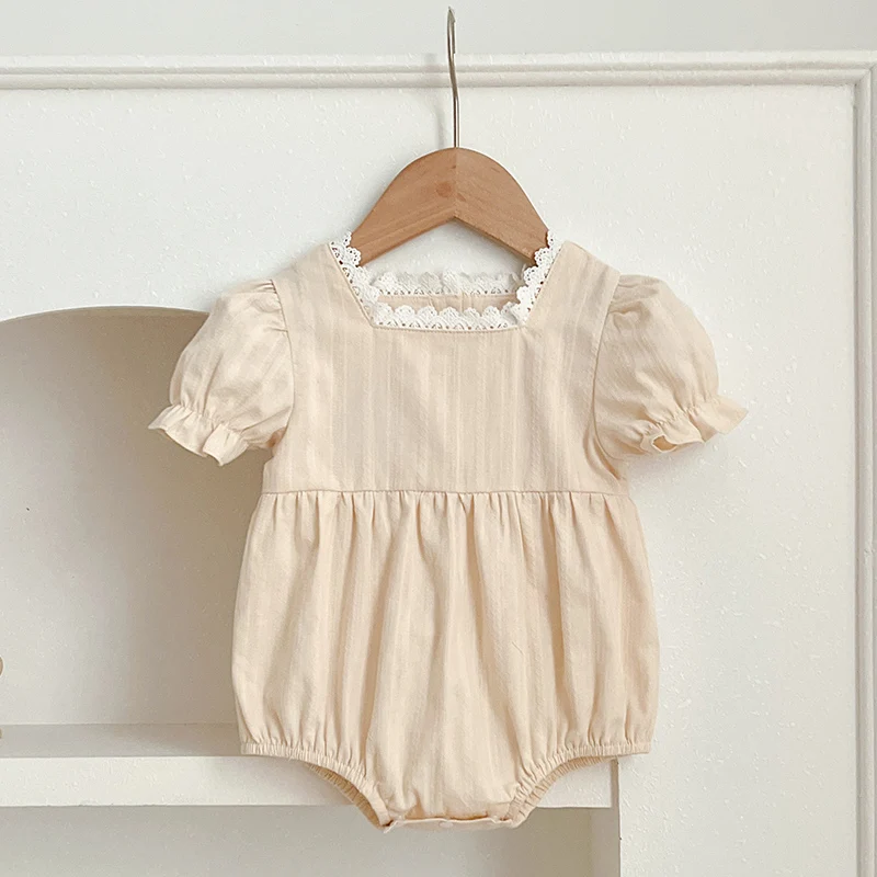 0-24M Newborn Infant Baby Girl Rompers Puff Sleeve Jumpsuit Cute Solid Color Playsuit Sunsuit Summer Infant Girls Clothes