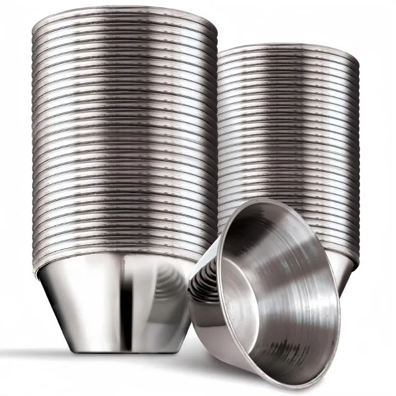 Portable 1.5 Oz Capacity Sauce Cups Reusable Stainless Steel Dipping Bowls Mini Size Serving Containers Home Restaurant Use