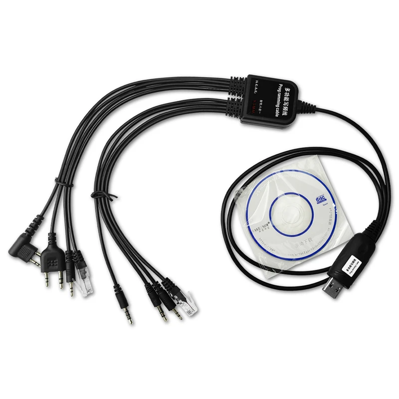 8-in-1 USB-Programmierkabel für Baofeng Kenwood TYT QYT Motorola AXU4100 Yaesu ICOM Walkie Talkie Radio Autoradio CD-Software