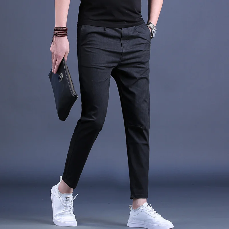 

Men Clothing New Casual Male Summer Black Thin Slim Fit Ankle-Length Pants