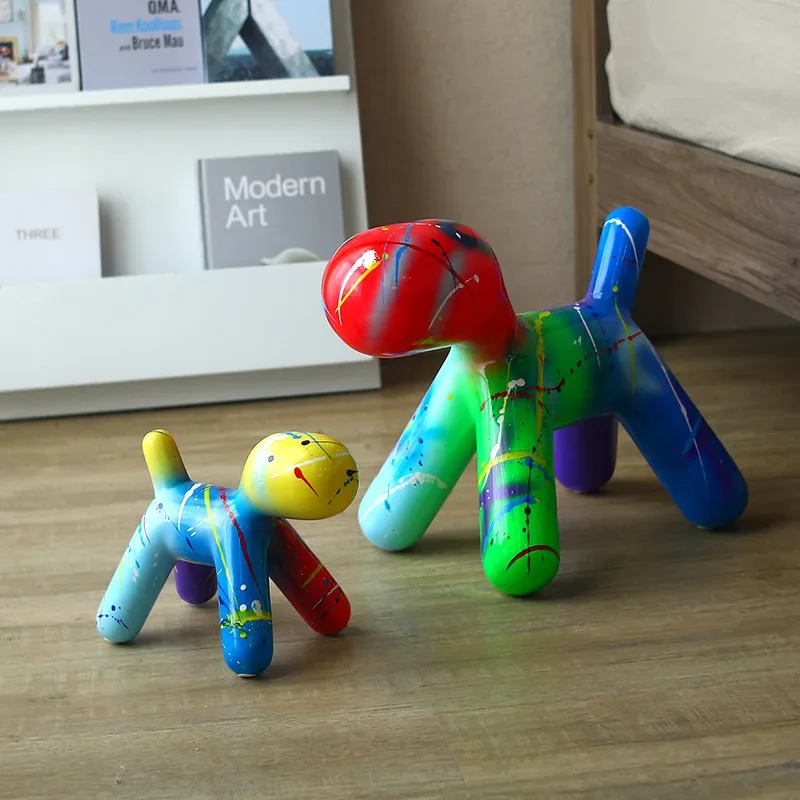 Creative colorful puppy resin ornament wholesale office living room desktop animal soft decoration gift