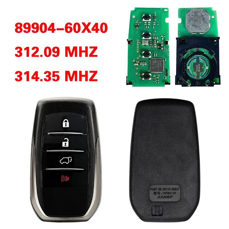 CN007233 PN: 89904-60X40 HYQ14FBB-0110 P4:A9 312.09/314.35 4-Button Smart Key For Toyota Land Cruiser 2020-2021 Keyless Remote