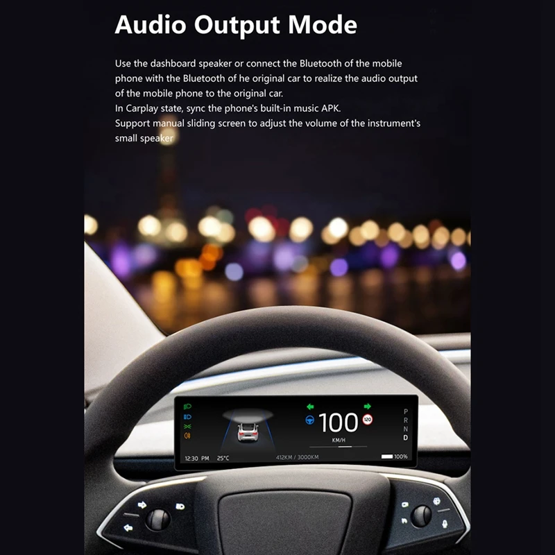 8.8 Inches 2.5D Meter Screen Smart Head-Up Display Wireless Carplay for Tesla Model 3 Highland 2024 Speedometer