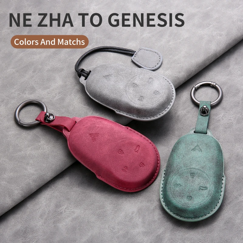 Leather Car Smart Key Case Cover for NETA V Nezha U Nezha NO1 NETA V Auto Key Case Cover Fob Shell Holder Keychain