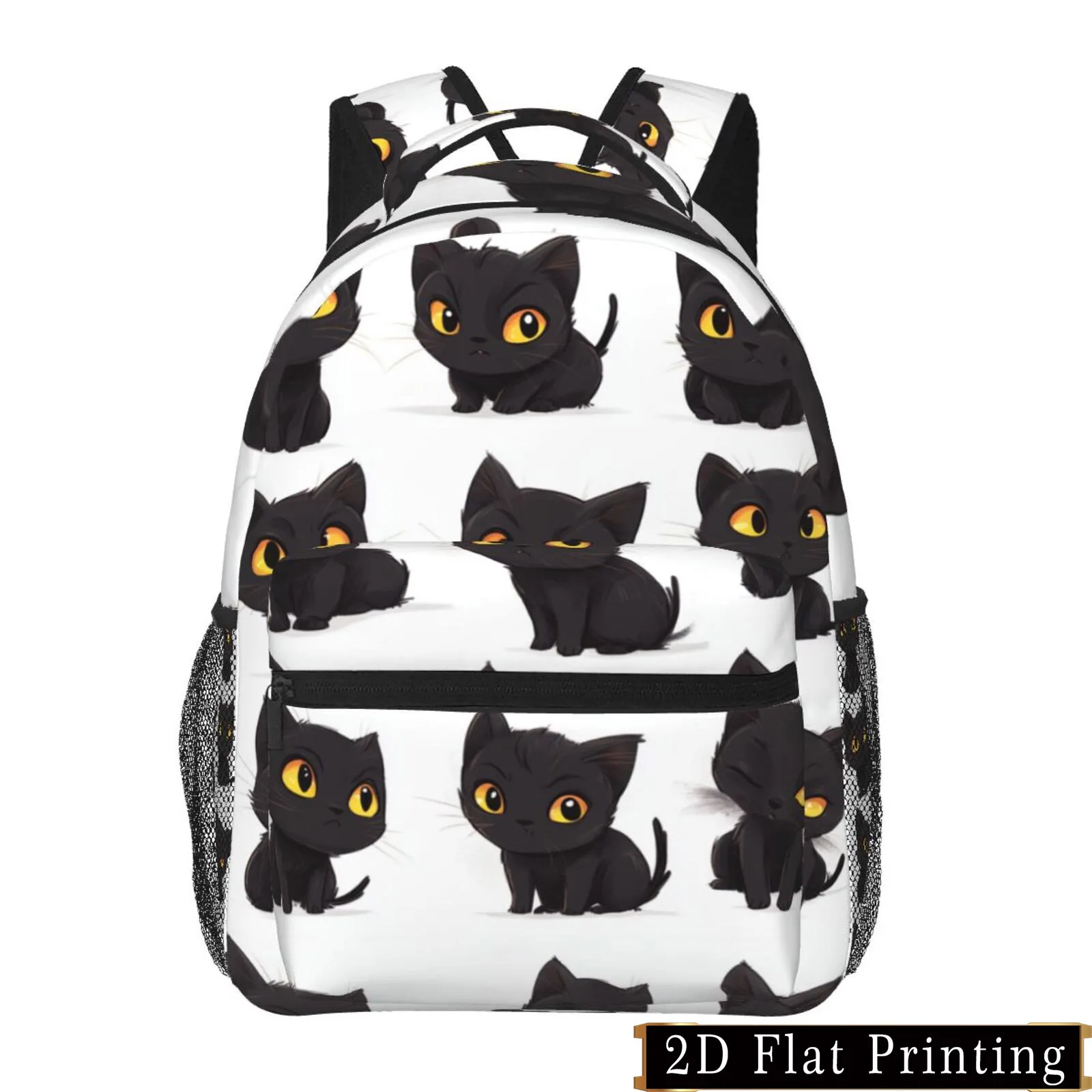 Black Cat Print Pattern Shoulder Strap Back and Waist Protection Design Backpack Fashion for ipad Laptop Backpack