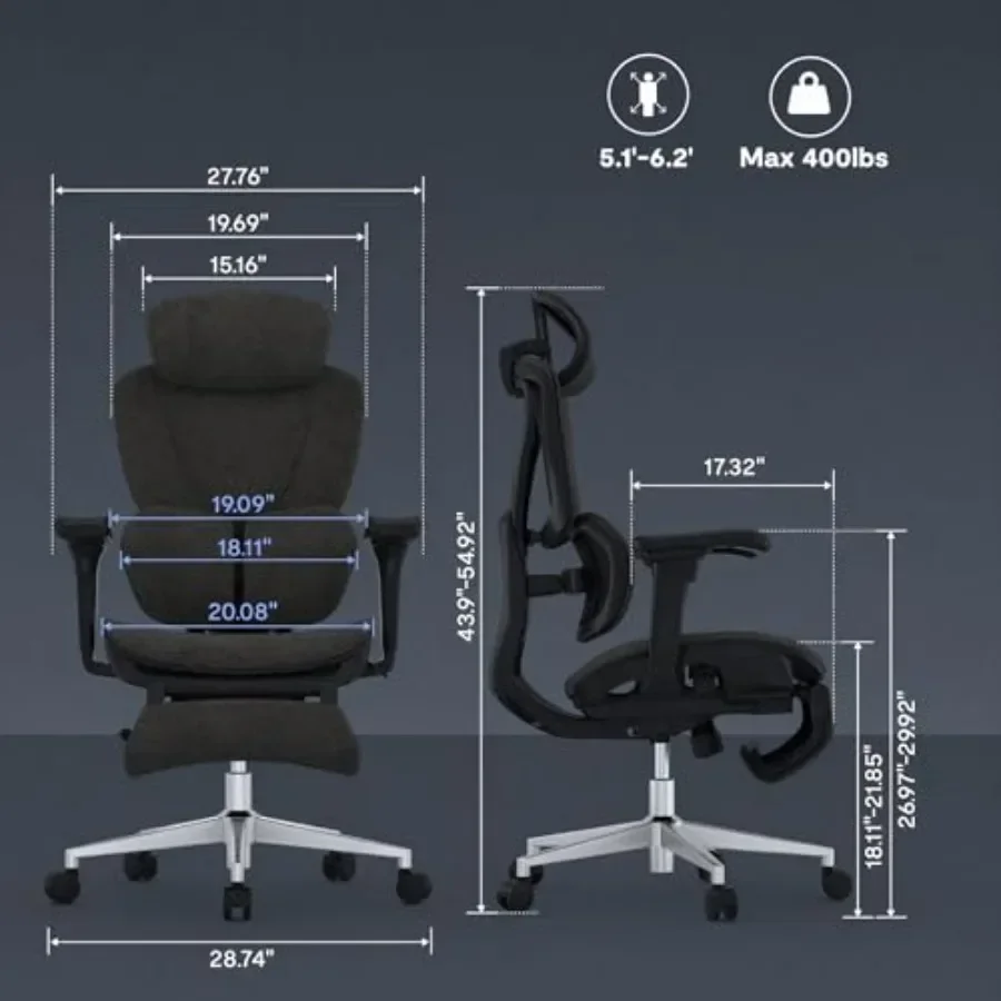 Sentinel Premium Ergonomic Gaming Chair for home office use, mesh back and PU leather seat, black with gray stitching, lumbar s