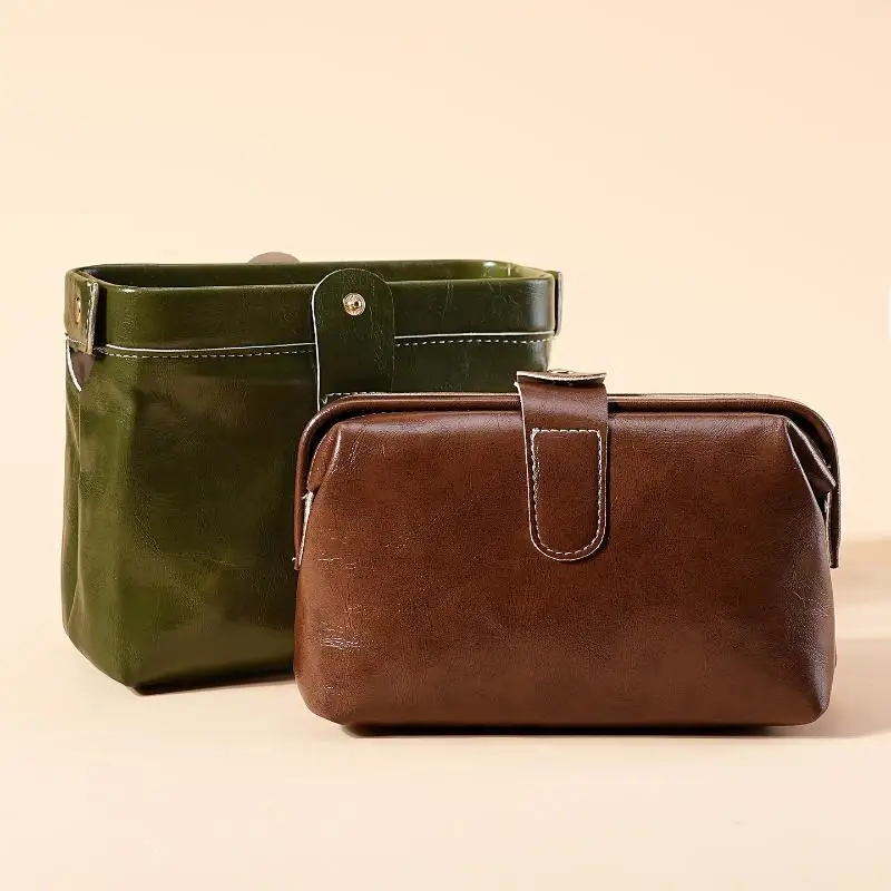 1 Stück Mädchen-Geldbörse in einfarbiger Ausführung mit Knopf, modische Vintage-Kosmetiktasche aus PU-Leder für Damen, große Kapazität, wasserdicht. – Detail 5