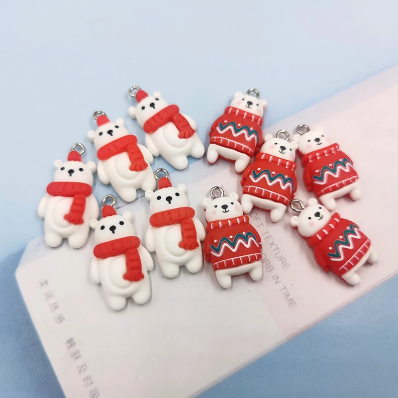 10Pcs Kawaii Christmas Animals Bear Charms For Jewelry Making Findings DIY Pendants Earrings Handmade Animals Craft