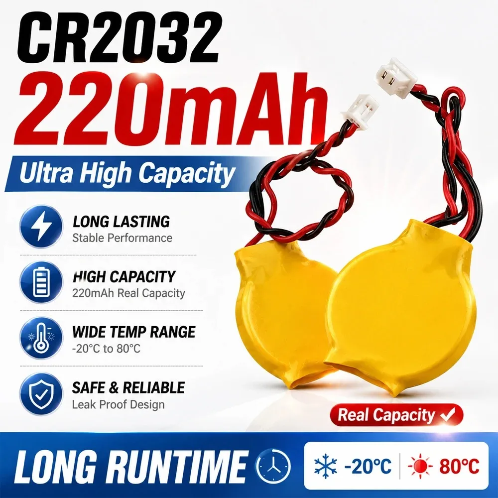 Bateria CR2032, 220mAh 3V, BIOS CMOS 2-pinowa, odpowiednia do płyt głównych komputerów i laptopów, wymienna bateria, z klejem. — zdjęcie produktu 2