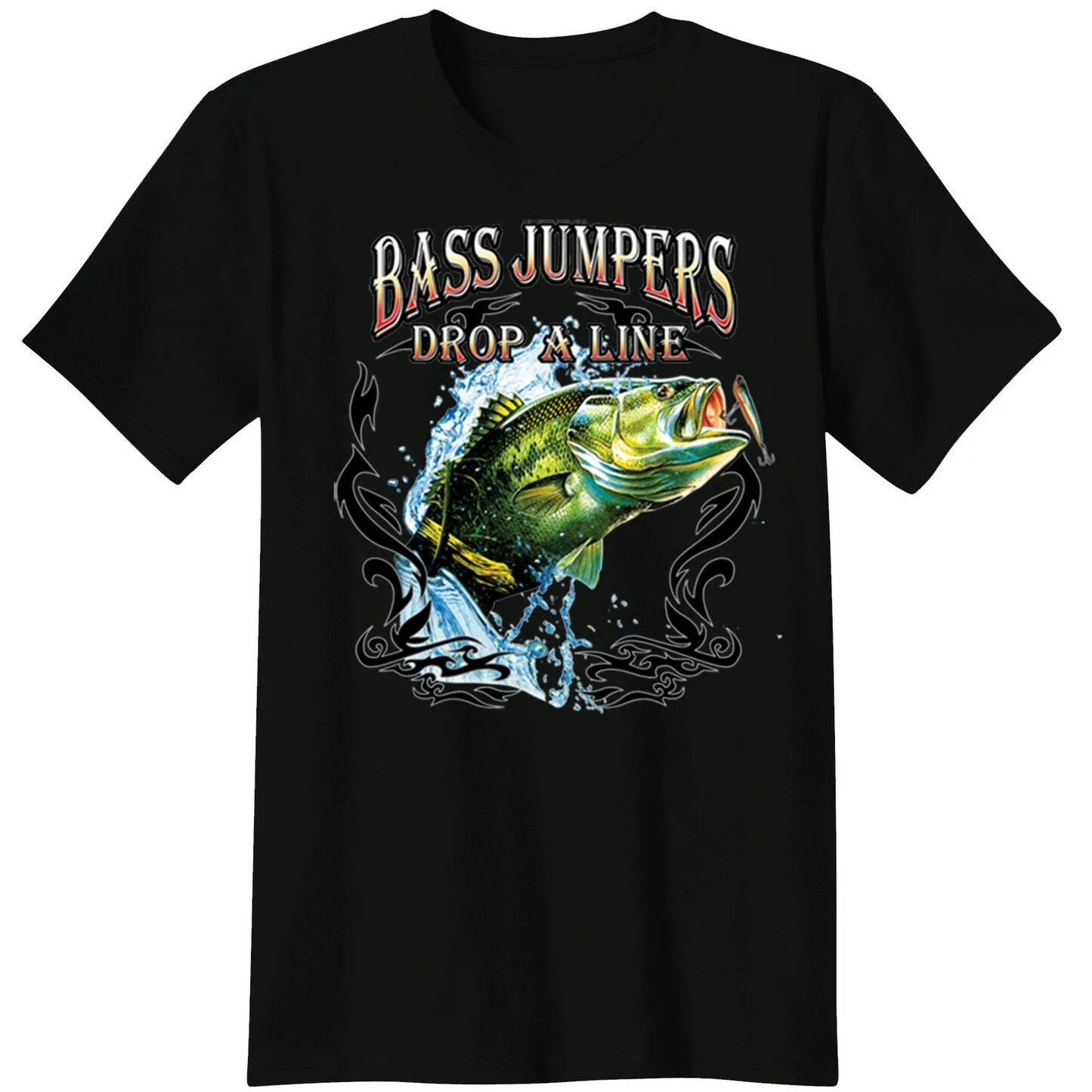 Bass Jumpers Drop A Line Cool Fishing Angler Gifts T-Shirt New 100% Cotton Short Sleeve O-Neck T-shirt Casual Mens Top