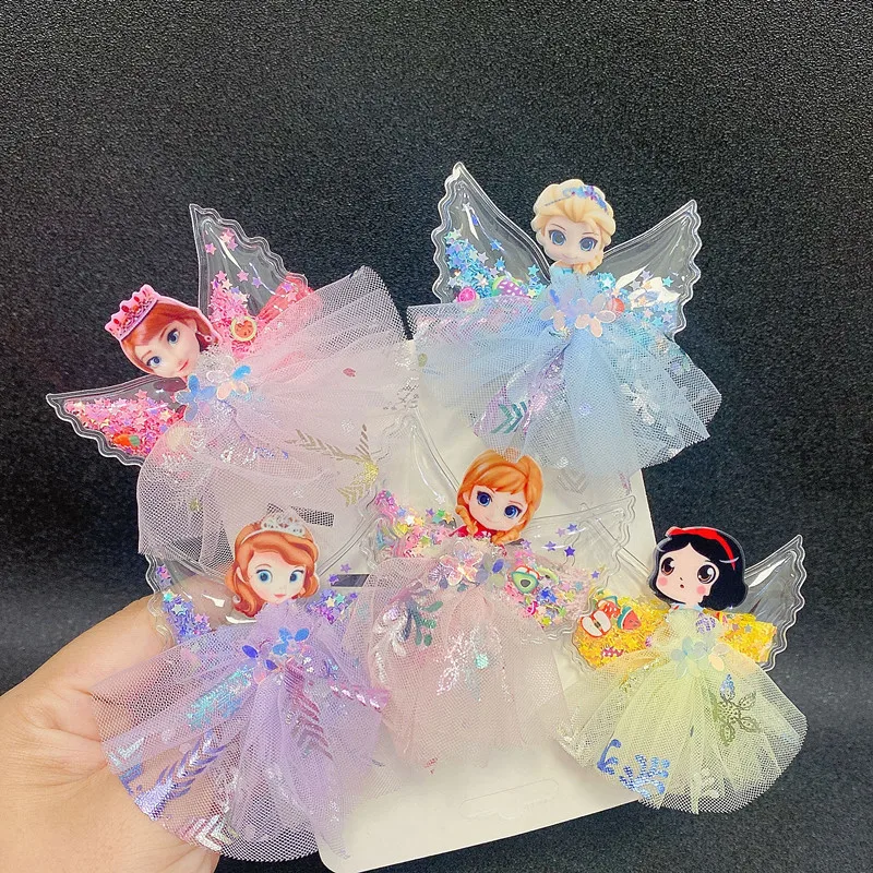 Disney Princess accessori per capelli Cute Frozen Princess Elsa Anna filato gonna ali forcine per neonate moda copricapo regali