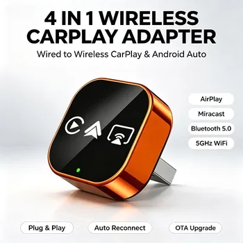 Plug and Play Wireless CarPlay Adapter Android Auto Dongle 4 in 1 AirPlay Miracast Box for iPhone Android Car Stereo Radio