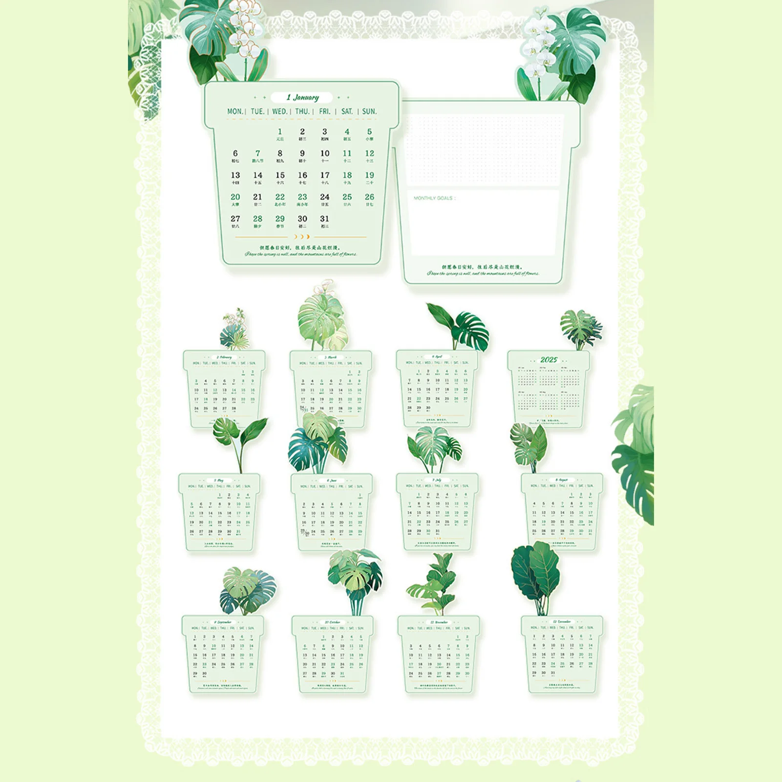 Calendario da tavolo con fiori 2025 Calendario da tavolo a forma di vaso affascinante adatto per regali di compleanno Regali di Capodanno