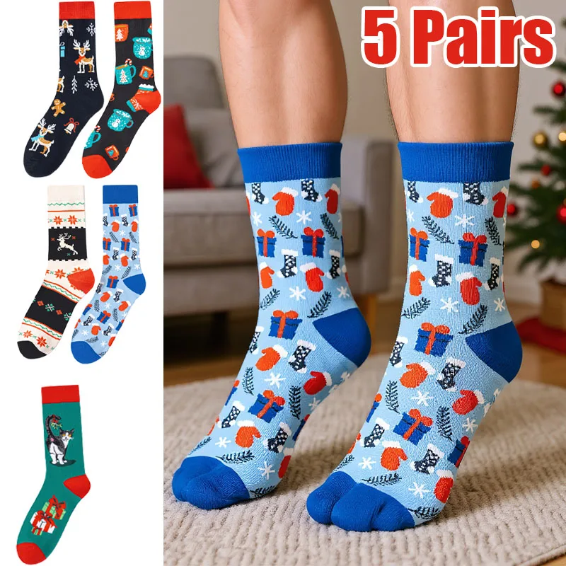 

5 пар, Новое поступление, зимние женские носки, хлопковые длинные рождественские носки, повседневные мужские носки, Рождественский подарок Санта-Клауса, креативные носки