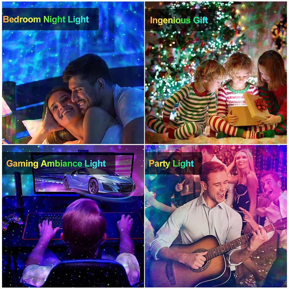 Colorful Starry Sky Projector Night Light Bedroom Decor LED Night Lamp RGB Ocean Wave Music Projector Light Kids Adult Gifts