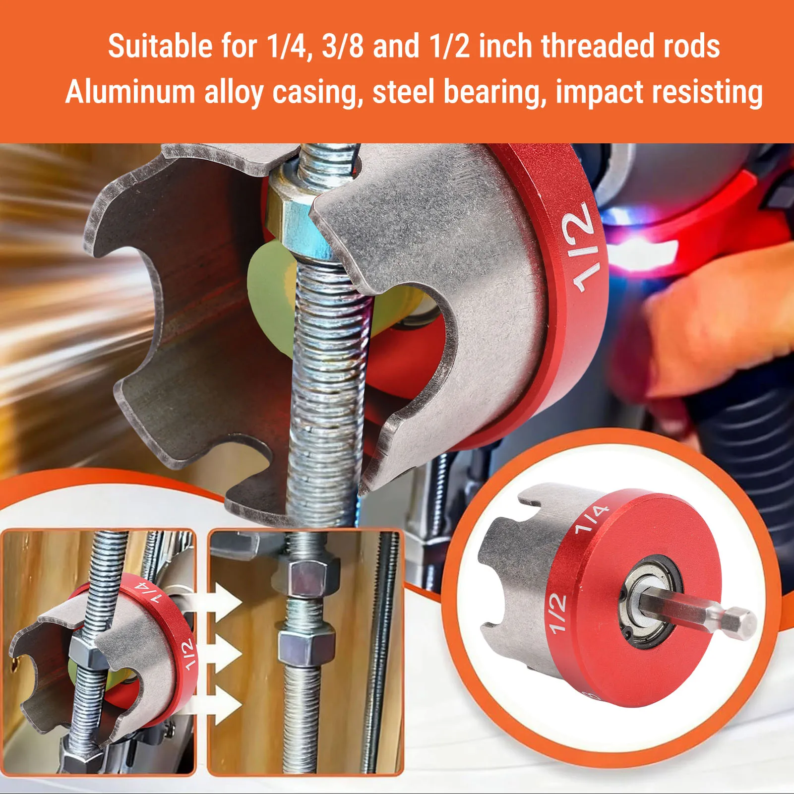 Nut Spinning Drill Attachment Hex Shank Nut Driver Extractor for 1/4 3/8 1/2 Inch Threaded Rods Fast Removal Socket Wrench Tool