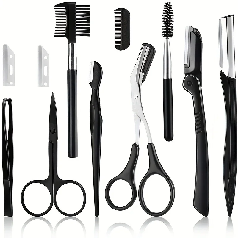 3/4/5/11/12pcs Eyebrow Trimmer Set Scissors Tweezers Eyebrow Razor Scraping Eyebrow Comb Razor Eyebrow Clip Makeup Tools
