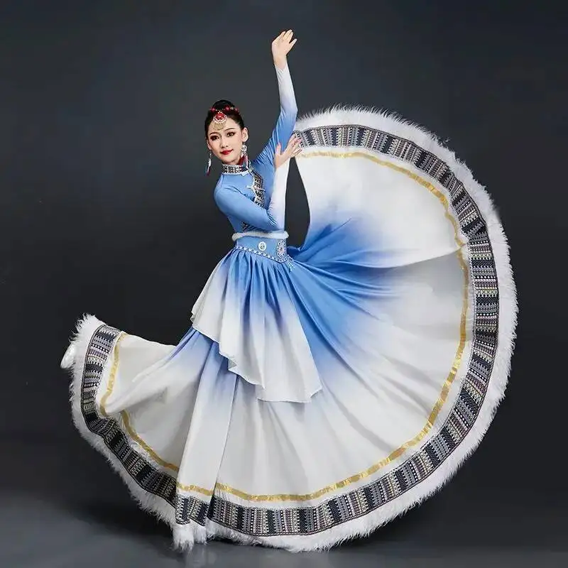 Tibetan Dance Costume Women\'s Big Skirt Mongolian Dance Performance Costume Tibetan Classroom Training Practice Half Skirt