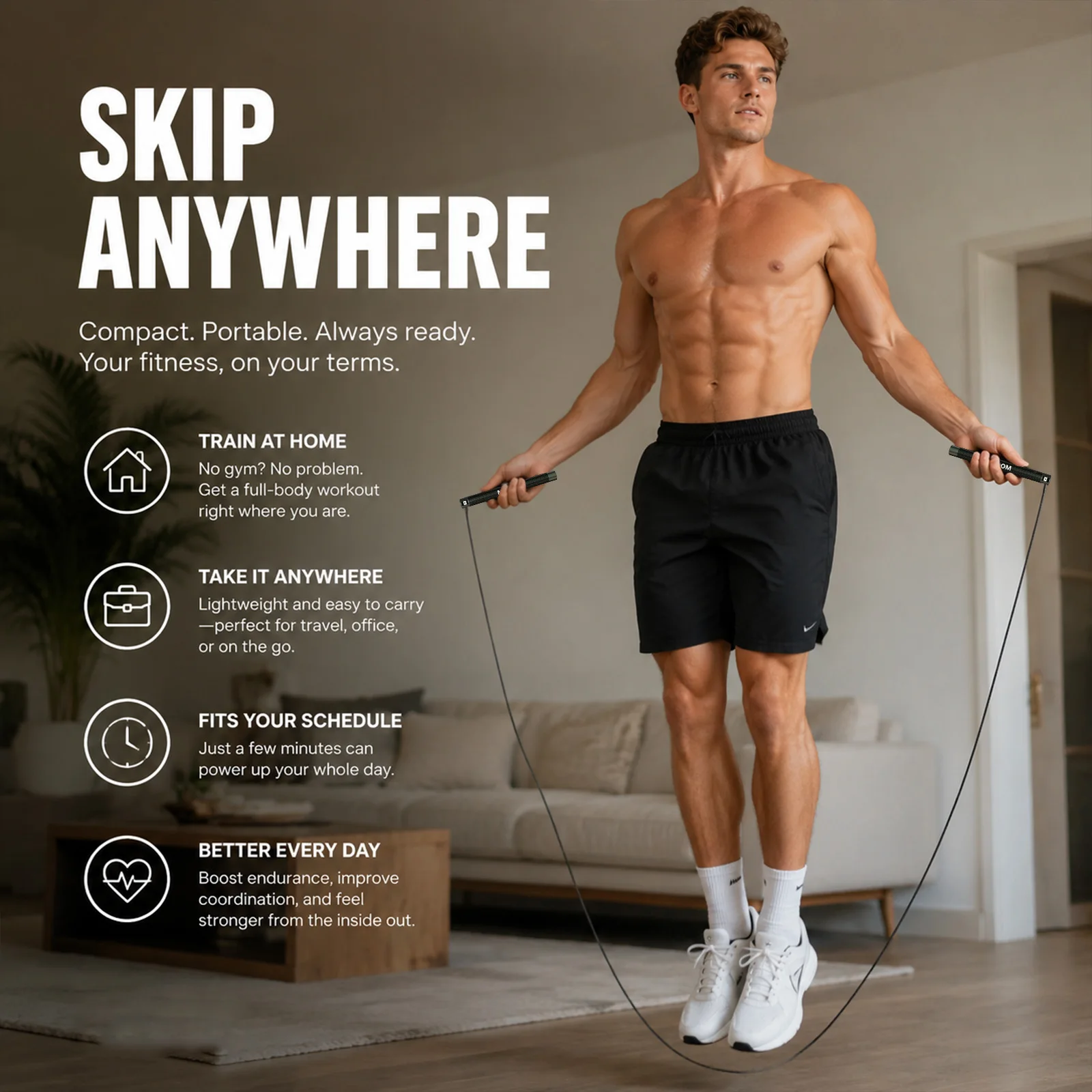 Springseil, Geschwindigkeits-Springseil für Männer und Frauen, Fitness für Erwachsene, Gewichtsverlust, tragbare Fitnessgeräte, professionell – Detail 3