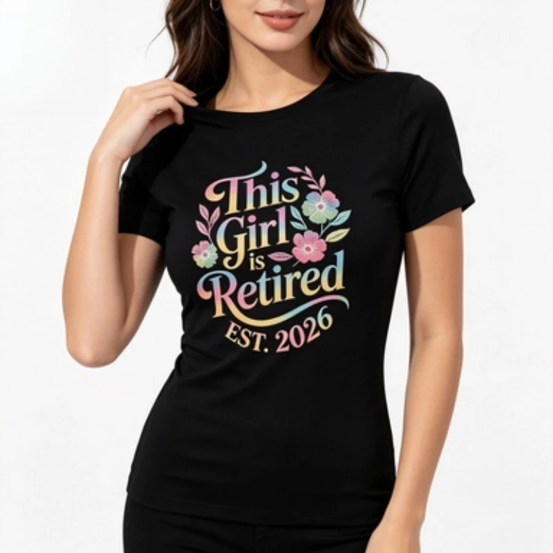 Female Slim‑fit Round‑neck Tee Cute Floral‑wreath Retired Letter Pattern Aesthetic Casual Short Sleeve Summer Tops