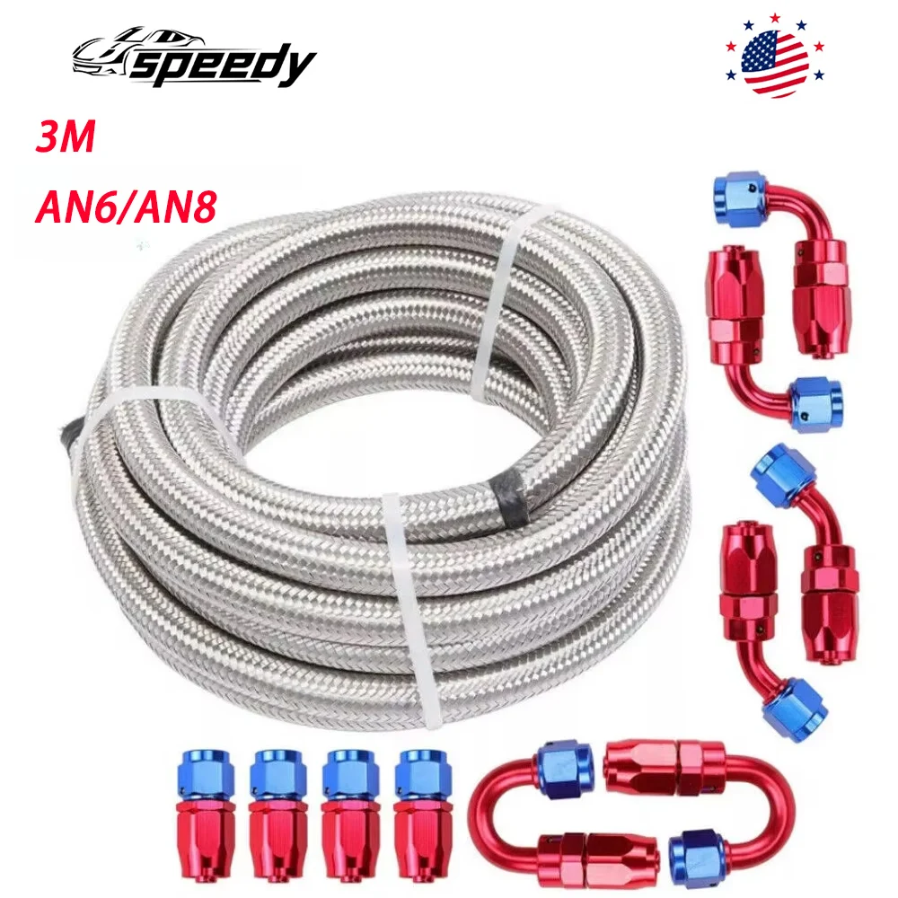 

6AN 8AN Серебристый 10 футов 3M CPE плетеный нейлоновый комплект топливопровода Фитинги для шлангов