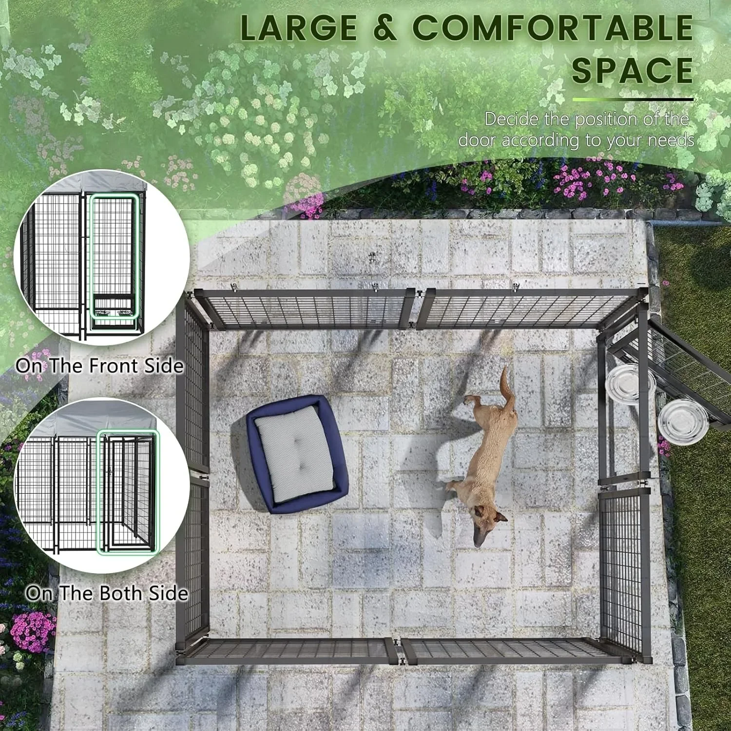 4x4x6フィートの大型屋外犬小屋、回転犬ボウル付き、高耐久溶接ワイヤードッグラン、犬用ベビーサークルフェンス(4x4x6フィート)