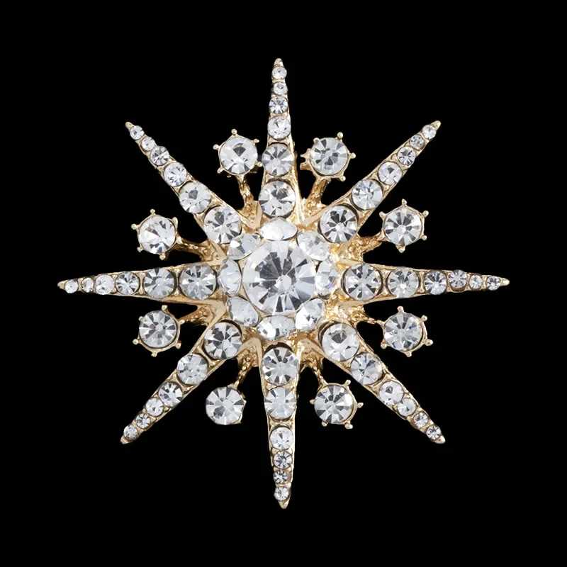 New High-end Rhinestone Star Brooch Sparkling Crystal Snowflake Lapel Pin Fashion Jewelry Brooches for Women Christmas Gift