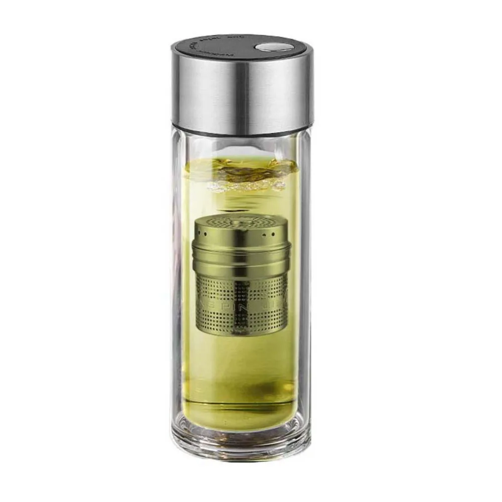 

Double Wall Glass Tea Cup Insulated 500ml Magnetic Glass Tumbler with Tea Infuser One Click Open Glass Water Bottle Drinkware