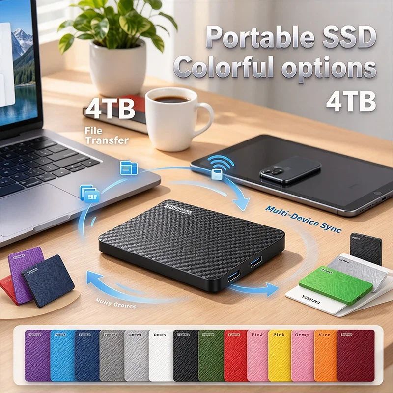 4TB Portable External SSD Carbon Fiber Texture Solid State Drive Multi Color Options High Speed Storage Disk for Laptop PC Phone