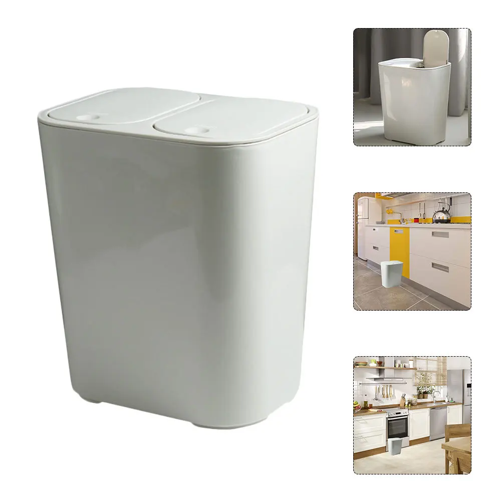 

Dual Compartment Waste Bin Covered Dry Wet Classified Trash Can Plastic Household Garbage Container for Kitchen Bathroom Office