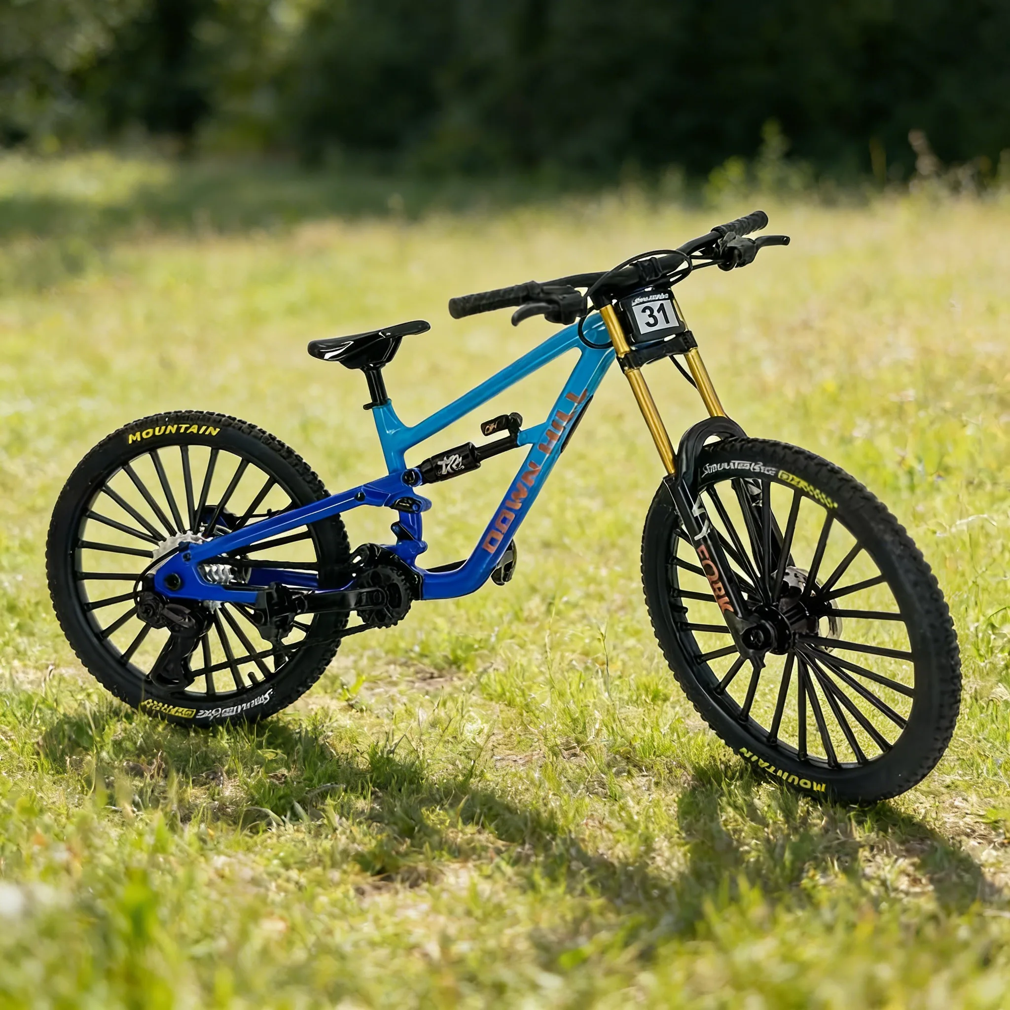 Bicicleta de Montaña de Juguete V10 con Doble Amortiguador de Simulación, Aleación, Cola Blanda, Modelo Coleccionable a Escala