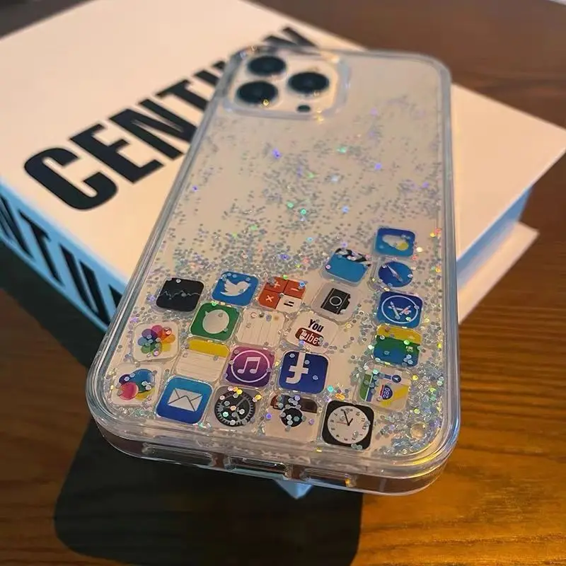 

IPhone15 APP quicksand icon Phone Case FOR IPhone 14PRO 13 11 12 Pro 13 X Promax White transparent
